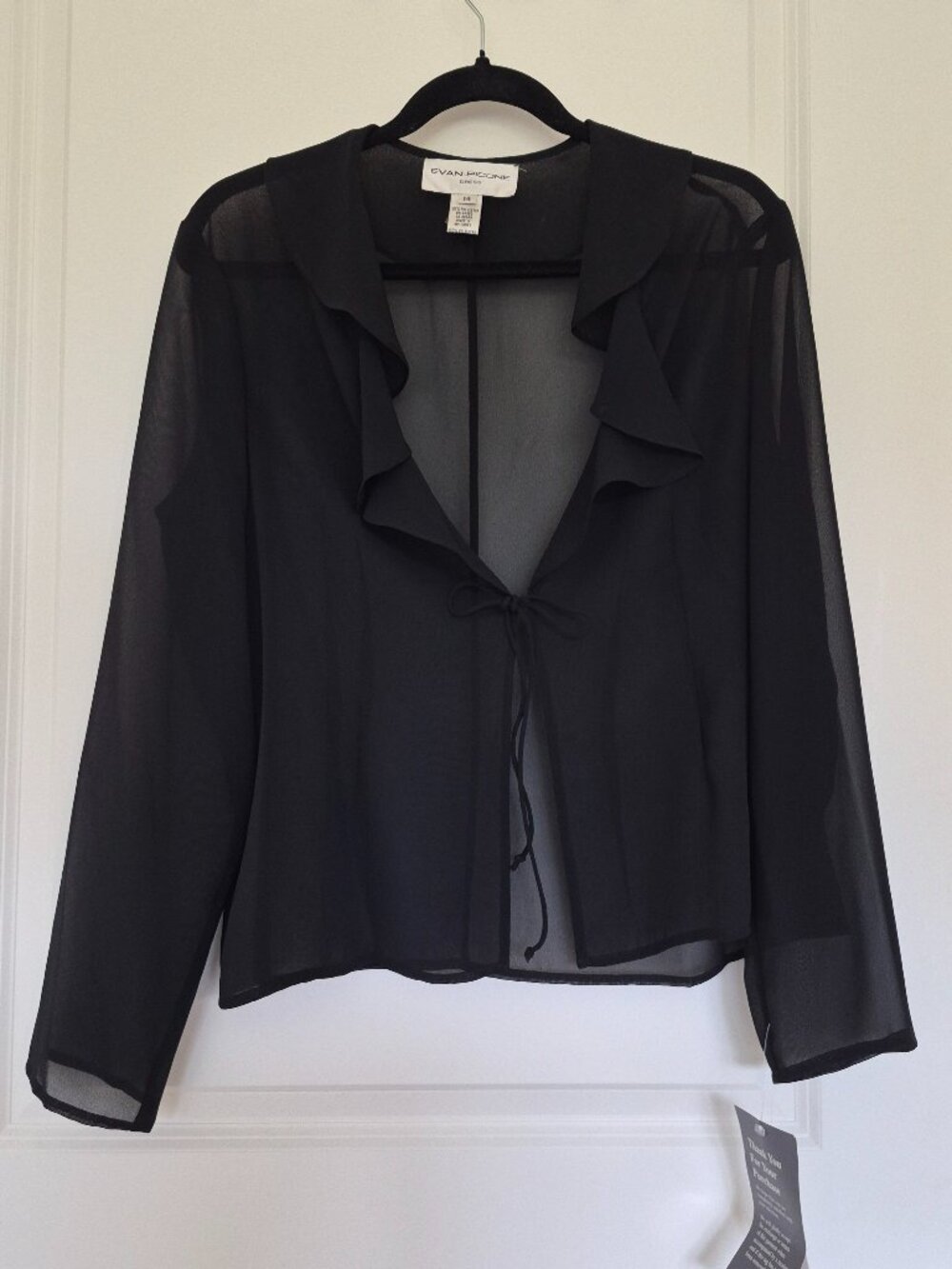 Evan Picone Sheer Black Ruffle Tie Front Blouse Womens 14 Y2K Romantic Top